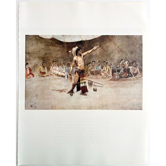 Council Of War Native Americans 1978 Old West Print Russell LGAD99 - Picture 2 of 2